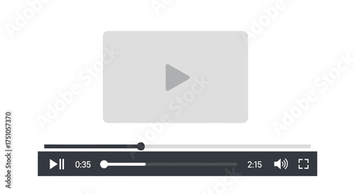 Video player interface with play button, timeline, and volume control.