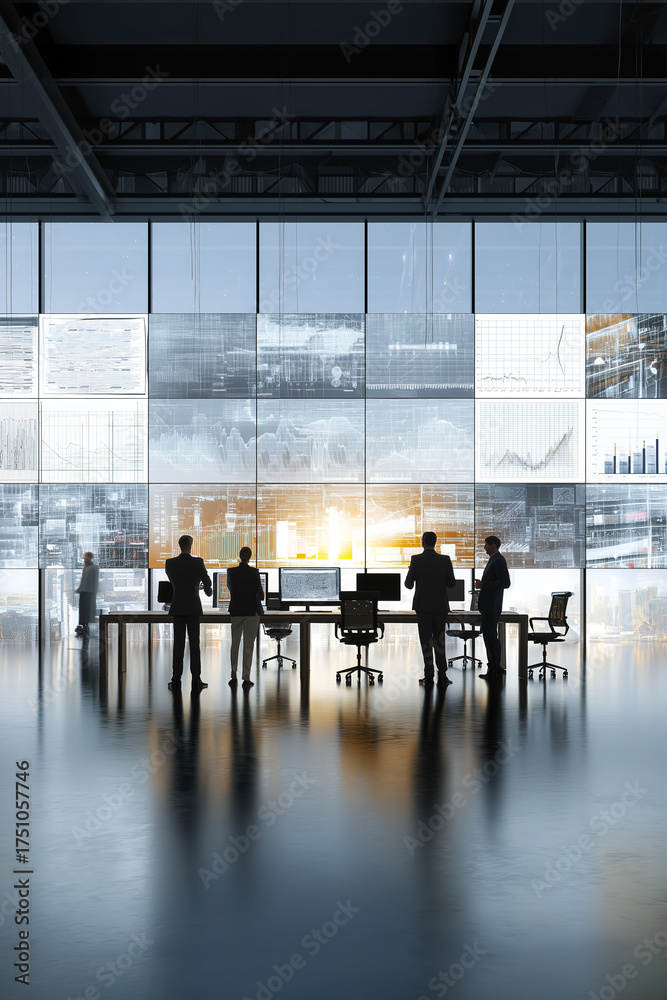 custom made wallpaper toronto digitalBusiness professionals analyzing financial data in a modern office at sunset