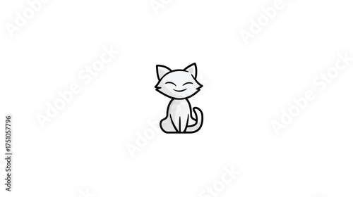 Cute happy cartoon cat vector illustration. Adorable white kitten sitting and smiling, minimalist design for pet, animal, or children's themes.