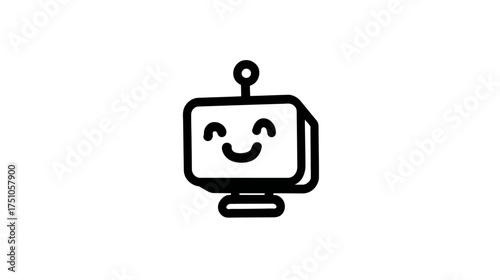 Smiling robot head icon vector, simple line art illustration representing AI, chatbot, or digital assistant technology.