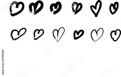 Hand-drawn grunge heart doodle set