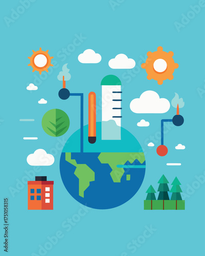 Global warming and climate change monitoring with thermometer and earth imagery