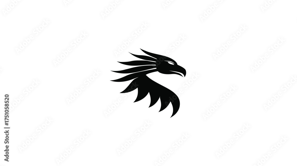 Fototapeta premium Powerful stylized black eagle head silhouette. Majestic bird of prey graphic design symbolizing strength, freedom, and vision on white background.