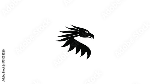 Powerful stylized black eagle head silhouette. Majestic bird of prey graphic design symbolizing strength, freedom, and vision on white background.