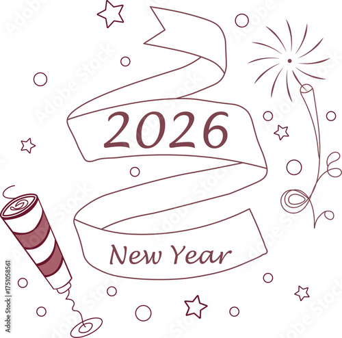 Happy New Year 2026 Text Vector Illustration isolated on a white background