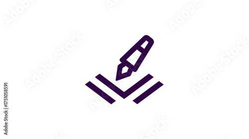 Minimalist pen writing on document icon. Modern line art symbol for content creation, education, blogging, editing, and communication.