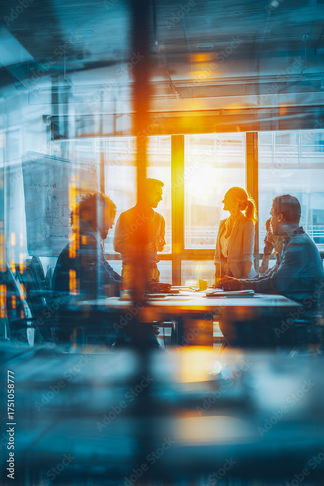 custom made wallpaper toronto digitalBright sunset illuminates a team meeting in a modern office setting