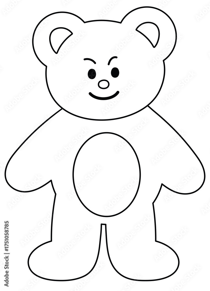 Obraz premium Teddy bear outline for kid colouring book, art, painting, greeting card, sketch, zoo, souvenir shop, animal, sticker, tattoo, shirt print, cartoon character, comic, mascot, standee, plush toy, doll