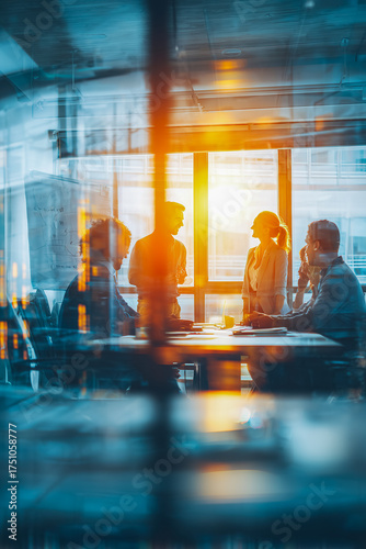Wallpaper Mural Bright sunset illuminates a team meeting in a modern office setting Torontodigital.ca
