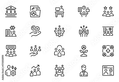 Employee Benefits line icon set. Contains such symbols as sick, benefit, employment, personal, holiday and more. Thin outline icons pack. Vector illustration