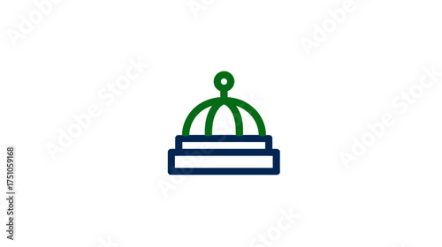 Minimalist green and blue dome icon. Stylized architectural cupola graphic or abstract crown symbol line art on white background.