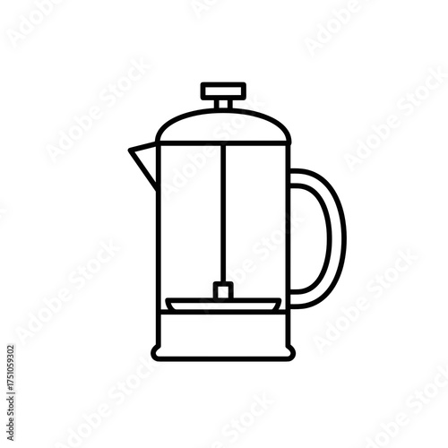 French press coffee maker in minimalist line art style  