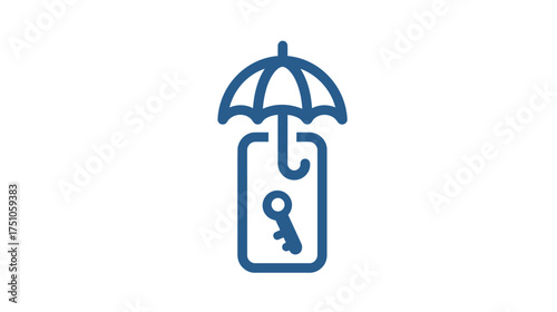 Mobile phone data security and privacy icon with umbrella protecting smartphone and digital key symbol. Online cyber protection concept.