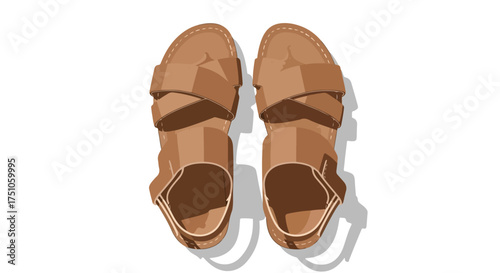 Brown Leather Sandals with Straps Illustration Showing Footwear Fashion and Style. A pair of stylish sandals isolated on a clean white backdrop for