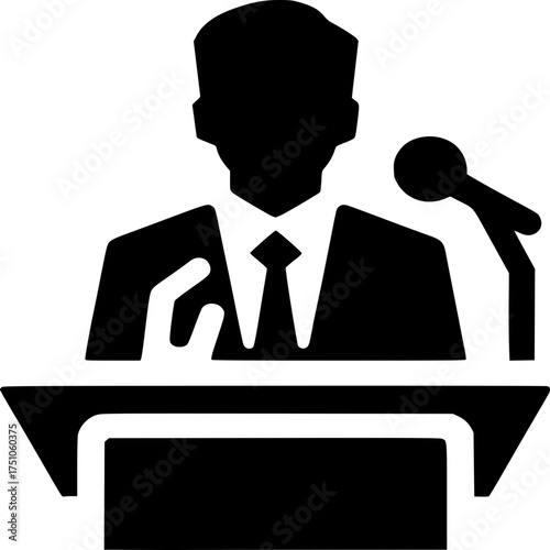Orator's silhouette: A crisp silhouette of a speaker at a podium, poised to deliver a speech, perfect for conveying messages and ideas.