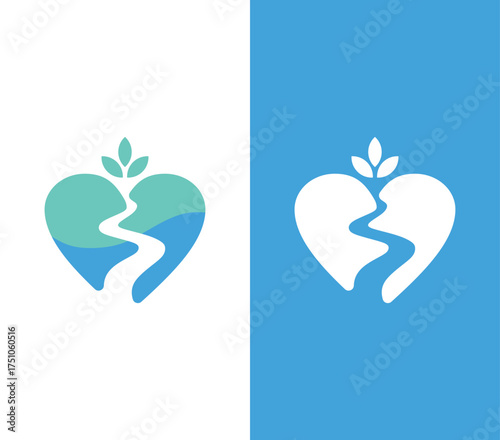 Vector nature illustration of a heart-shaped green tree logo, a beautiful symbol of love, eco-care, and spring plant design