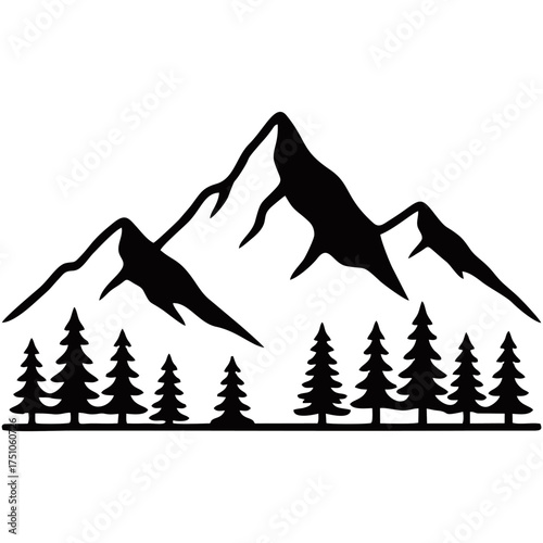 Mountain and tree silhouette vector
