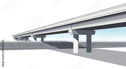 Vector illustration displaying a highway overpass stretching into the distance, featuring geometric shapes and a minimalist style design