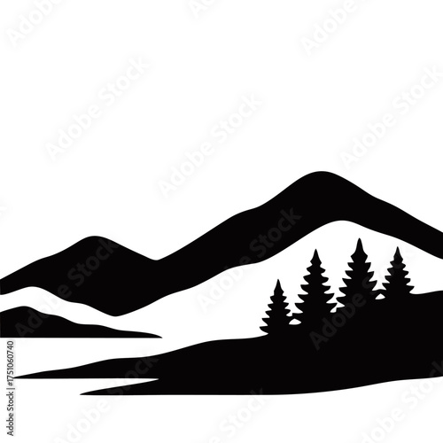 Mountain and tree silhouette vector