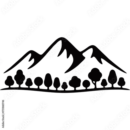 Mountain and tree silhouette vector