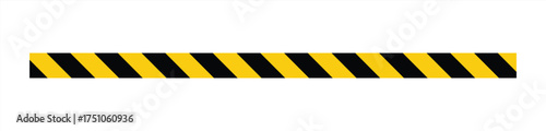 Warning tape with yellow and black diagonal stripes. Warn stop seamless line. Yellow and black caution tape border. Long danger ribbon Vector illustration on white background