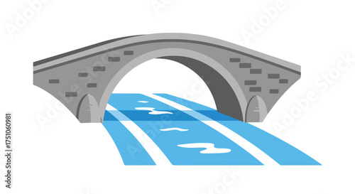 Stylized stone bridge art with flowing water underneath enhancing picturesque serene view adding charm and graphical delight