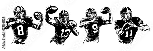 American Football Players in Action Vector Illustrations