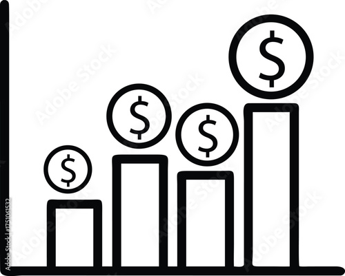Growth in financial investments displayed through bar and coin 