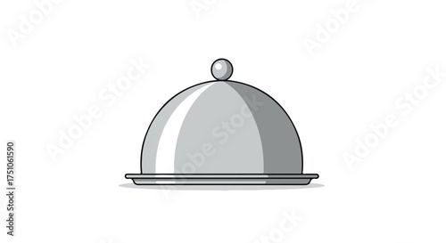 Stylized illustration of a metallic food cloche on white background providing an elegant presentation showcasing culinary presentation