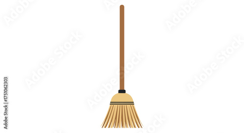 Isolated cartoon-style broom with a wooden handle, perfect for illustrating cleaning, chores, or a neat home environment on a white backdrop