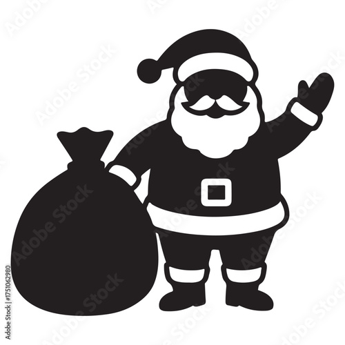 Jolly Santa Claus Silhouette with Gift Sack