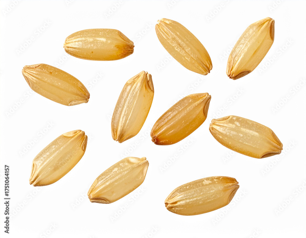 Obraz premium Whole Grain of Brown Rice Isolated on White Background