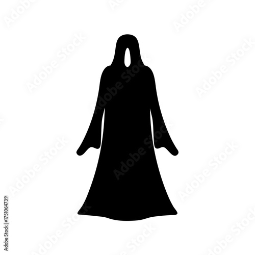 Mysterious figure silhouette flowing robes dark hooded cloak mysterious person symbol iconic apparel
