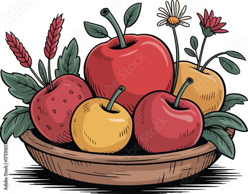 still life bowl of apples and flowers Artistic design
