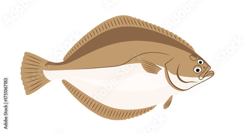 Stylized Flounder Illustration: A Simple Depiction of Flatfish with Brown and White Color Palette in cartoon style