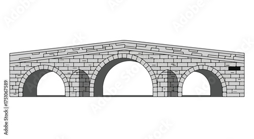 Architectural sketch of a stone bridge displaying arched spans and block construction, evoking classical design principles