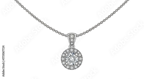 Exquisite solitaire pendant with a halo of sparkling diamonds on a delicate silver chain showcasing radiant brilliance and elegant design