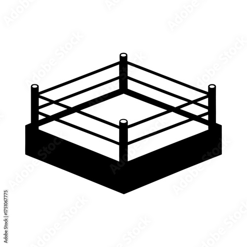 Boxing Ring Silhouette With Ropes And Corner Posts Minimal Vector