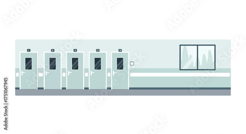 Isolated Hospital Corridor Illustration with Doors and Window in Flat Design Style