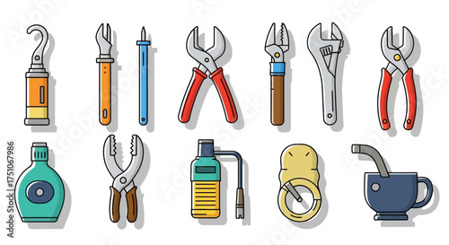 A vibrant vector illustration showcasing assorted artist's tools and supplies, white background