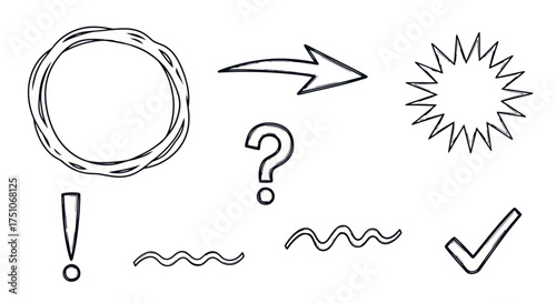 A whiteboard-style vector illustration of hand-drawn annotation marks, white background