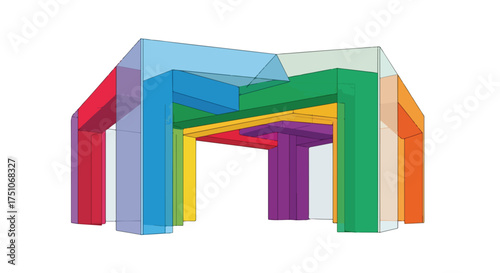 Abstract conceptual representation of architectural structure in vibrant colors showcasing design and geometric exploration as an artistic