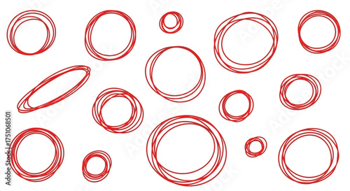 A vector illustration of red hand-drawn circles and ellipses for highlighting and emphasis, white background