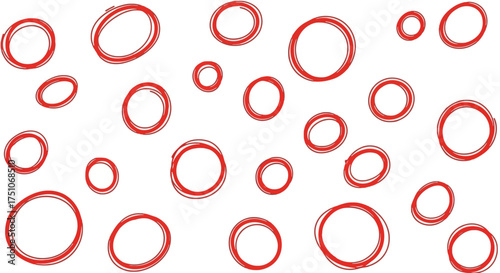 A vector illustration of red hand-drawn circles and ellipses for highlighting and emphasis, white background
