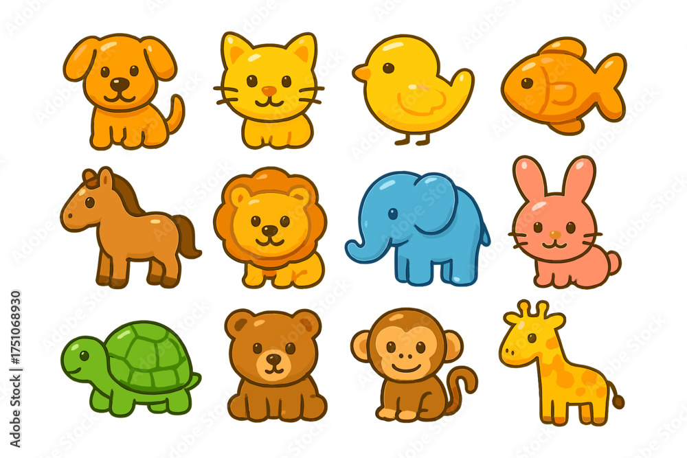 Fototapeta premium Cute cartoon animals collection for kids' designs and educational materials
