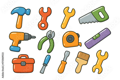 Cartoon hand tools collection for home improvement and diy projects