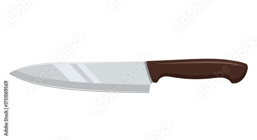 Sleek culinary tool: A digitally rendered chef's knife illustration with glossy blade and ergonomic brown handle presented against a plain backdrop