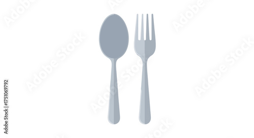 Symmetrical silverware arrangement showcasing a shiny spoon and fork, ideal for culinary concepts, food presentation and dining related designs