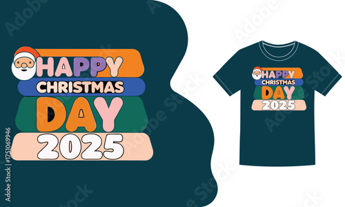 Vector art of happy christmas day 2025 typography design with santa claus illustration
