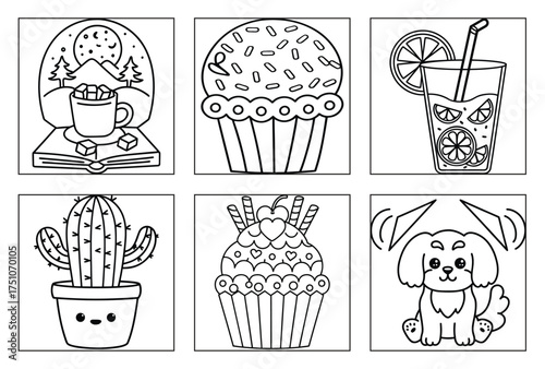 Cozy Winter Night Reading with Hot Drink Coloring Page Line Art